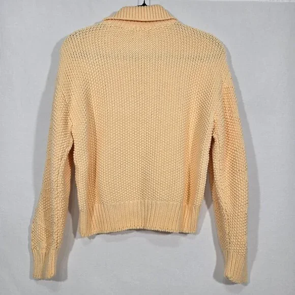 Vintage JW ROBINSON'S 90 Yellow Cotton Chunky Cable Knit Fisherman Sweater SizeM - Picture 3 of 17